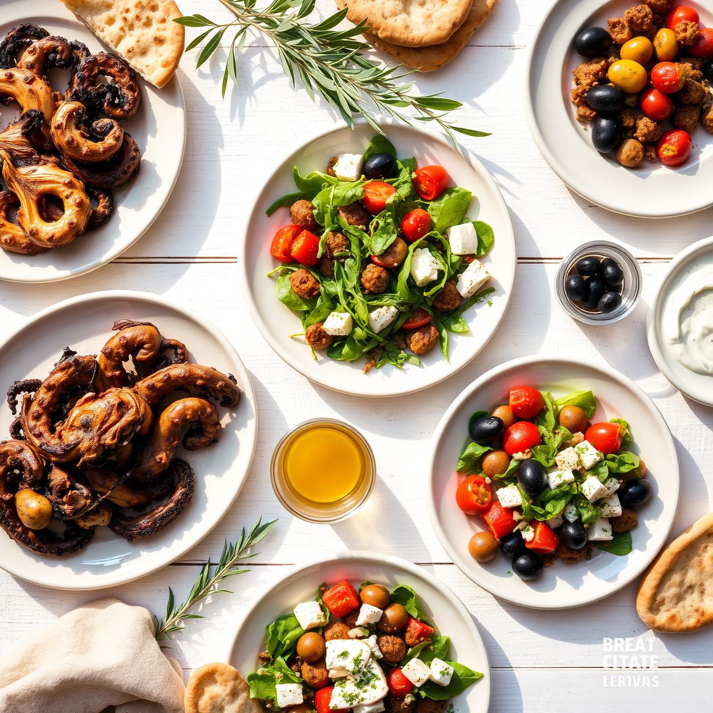 A spread of Greek meze on the table